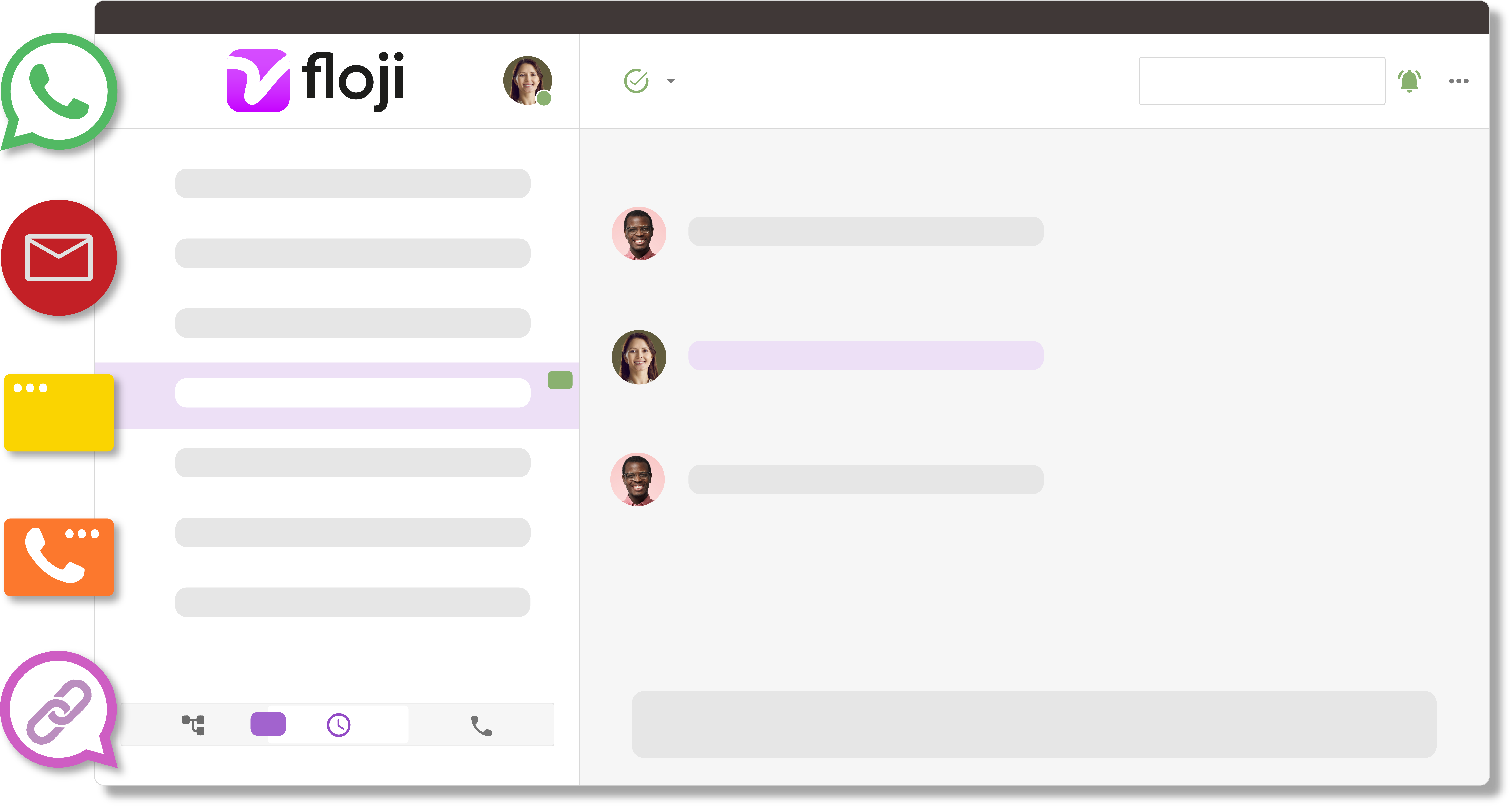 Stylised screenshot of Floji omnichannel communications platform.