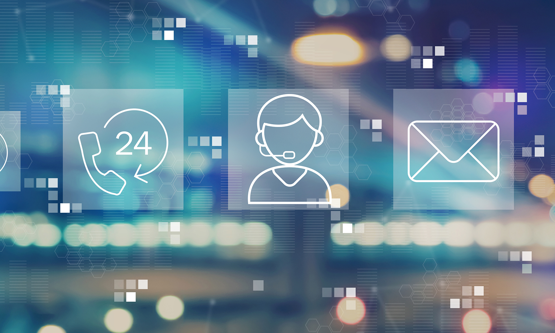 Graphic representing 24-hour customer support and messaging
